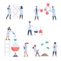 Scientists in Lab, Team of People in White Coat Doing Professional Science and Medical Researchers Flat Style Vector Royalty Free Stock Photo