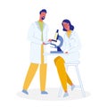 Scientists with Microscope Cartoon Illustration