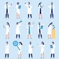 Scientists people. Science lab worker, chemical researchers and scientist professor character flat vector set Royalty Free Stock Photo