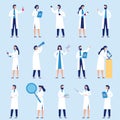 Scientists people. Science lab worker, chemical researchers and scientist professor character flat vector set