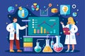 Scientists present findings on a digital screen while surrounded by laboratory equipment and visual data displays, Laboratory Royalty Free Stock Photo
