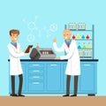 Scientists researching in a lab, interior of science laboratory, vector Illustration Royalty Free Stock Photo