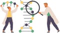 Scientists studying DNA molecule. Genetic engineering, manipulation of genes using biotechnology
