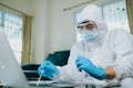 Scientists use Cotton Bat for keep and checking and testing virus on labtop at home