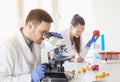 Scientists with vegetables in laboratory Royalty Free Stock Photo