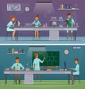 Scientists At Work Retro Cartoon Banners