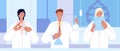 Scientists working. Flat research medical lab, science laboratory. Doctors work, chemistry scientist testing with Royalty Free Stock Photo