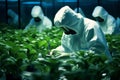 Scientists are working in genetically modified vegetable greenhouses. Generative AI Royalty Free Stock Photo