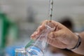 Working Titration technique in the laboratory. Royalty Free Stock Photo