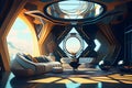 Scifi room interior designs, Cyber Scifi futuristic inside house beautiful shape, Ai generative
