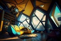 Scifi room interior designs, Cyber Scifi futuristic inside house beautiful shape, Ai generative