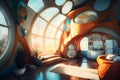 Scifi room interior designs, Cyber Scifi futuristic inside house beautiful shape, Ai generative