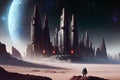 scifi spacescape towm ceres colony illustration