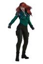 Scifi Woman with Red Hair on isolated white background, 3D Illustration, 3D rendering Royalty Free Stock Photo