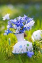 Scilla flowers with easter eggs Royalty Free Stock Photo