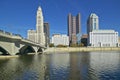 Scioto River and Columbus Ohio skyline in autumn