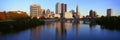 Scioto River and Columbus Ohio skyline, with setting sunlight Royalty Free Stock Photo