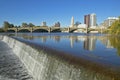 Scioto River with waterfall and Columbus Ohio skyline