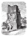 The Scipio`s Tower, near Tarragona. - Drawing of Gaudry, of after a photograph of J. Lawrence, vintage engraving