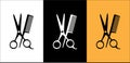Scissor and comb icon set. Crossed scissors and combs vector icon set. Barbershop, salon, hairdresser, haircut, hairstylist symbol Royalty Free Stock Photo