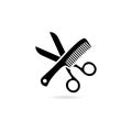 Scissor and comb icon vector isolated on white background Royalty Free Stock Photo