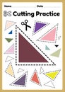 Scissor cutting activity for kids to cut the paper with scissors to improve motor skills, coordination and develop small muscles