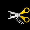 Scissor Cutting word Debt.