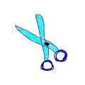 Scissor in a deliberately childish style. Child drawing. Sketch imitation painting felt-tip pen or marker. For tailors and barbers Royalty Free Stock Photo