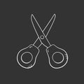 Scissor in doodle style, vector illustration. School tool icon for print and design. Isolated element on a chalk board Royalty Free Stock Photo