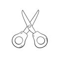 Scissor in doodle style, vector illustration. School tool icon for print and design. Isolated element on a white Royalty Free Stock Photo
