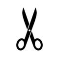 Scissor icon. Silhouette black scissors isolated on white background. Symbol barber. Simple open scissor for design of hairdresser