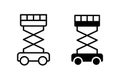 Scissor lift vector icon set. Equipments, cranes, winches symbol