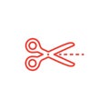 Scissor Line Red Icon On White Background. Red Flat Style Vector Illustration