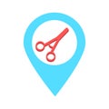 Scissor location map pin pointer icon. Element of map point for mobile concept and web apps. Icon for website design and app devel Royalty Free Stock Photo