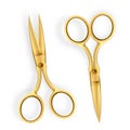 Scissor Vector. 3D Realistic Scissor Icon. Grand Opening Ceremony Gold Cutter Equipment. For Cutting Ribbon