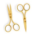 Scissor Vector. 3D Realistic Scissor Icon. Grand Opening Ceremony Gold Cutter Equipment. For Cutting Ribbon. Illustration
