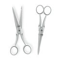 Scissor Vector. 3D Realistic Scissor Icon. Hairdresser Symbol. Opened And Closed. Metal Handles. Illustration