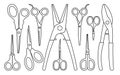 Scissor vector illustration on white background. Clippers vector outline set icon. Isolated outline set icon scissor. Royalty Free Stock Photo