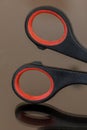 macro shot  from the coloured handles of the scissors Royalty Free Stock Photo