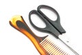 Scissors and brown comb