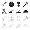 Scissors, brush, razor and other equipment. Hairdresser set collection icons in black,outline style vector symbol stock Royalty Free Stock Photo