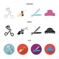 Scissors, brush, razor and other equipment. Hairdresser set collection icons in cartoon,black,flat style vector symbol Royalty Free Stock Photo