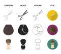 Scissors, brush, razor and other equipment. Hairdresser set collection icons in cartoon,black,outline,flat style vector Royalty Free Stock Photo