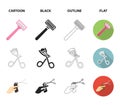 Scissors, brush, razor and other equipment. Hairdresser set collection icons in cartoon,black,outline,flat style vector Royalty Free Stock Photo