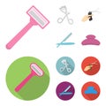 Scissors, brush, razor and other equipment. Hairdresser set collection icons in cartoon,flat style vector symbol stock Royalty Free Stock Photo