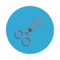 scissors colored in blue badge icon. Element of school icon for mobile concept and web apps. Detailed scissors icon can be used fo