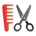 Scissors and comb flat icon. Hair salon vector illustration isolated on white. Haircut gradient style design, designed Royalty Free Stock Photo