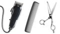 Scissors, Comb, Hair clipper. Professional barber hair clipper and shears for Man haircut. Hairdresser salon equipment Royalty Free Stock Photo