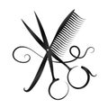 Scissors, comb and hair silhouette Royalty Free Stock Photo