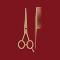 The scissors and comb icon. Barbershop symbol. Flat Royalty Free Stock Photo